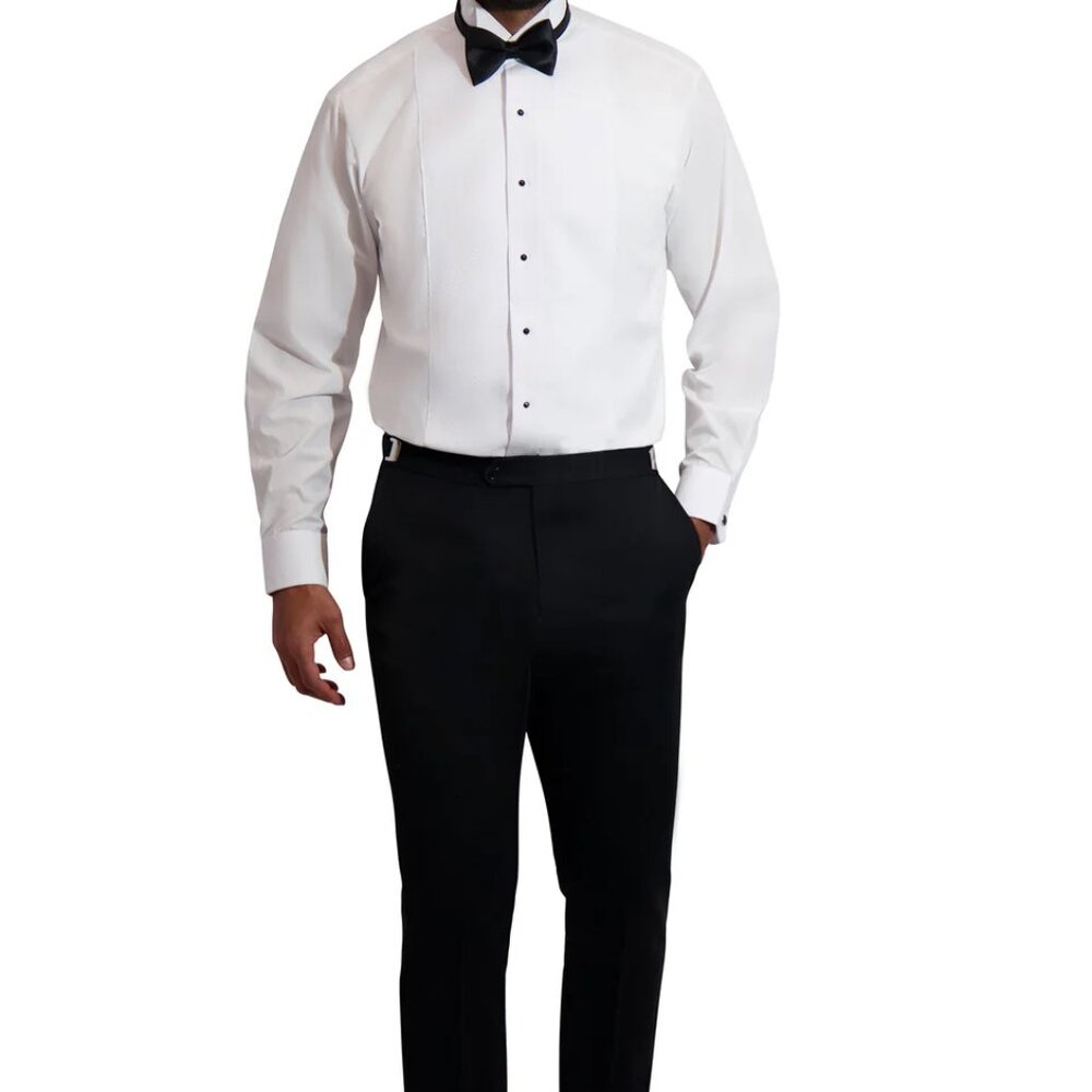 White Pique Wingtip Collar Bib Tuxedo Shirt with Barrel Cuffs